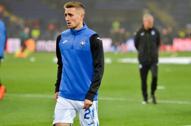 KHARKIV, UKRAINE - December 11, 2019:  Timothy Castagne players during the UEFA Champions League match between Shakhtar vs Atalanta Bergamasca Calcio BC (Italy), Ukraine