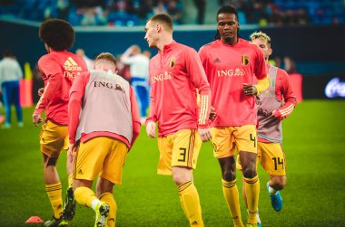 SAINT-PETERSBURG, RUSSIA - November 16, 2019: Thomas Vermaelen and  Belgium national football team training session during UEFA EURO 2020 qualifying match between Russia against Belgium, Russia