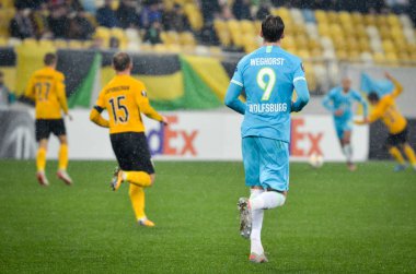 Lviv, Ukrayna - 28 Kasım 2019: Uefa Avrupa Ligi maçında Wout Weghorst oyuncusu Alexandria (Ukrayna) - Wolfsburg (Almanya), Ukrayna