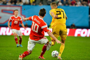 SAINT-PETERSBURG, RUSSIA - November 16, 2019: Timothy Castagne during UEFA EURO 2020 qualifying match between national team Russia against Belgium national team, Russia