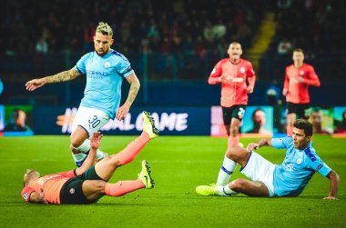 KHARKIV, UKRAINE - September 18, 2019: Nicolas Otamendi and Rodri during the UEFA Champions League match between Shakhtar Donetsk vs Manchester City (England), Ukraine