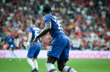 Istanbul, Turkey - August 14, 2019: Kurt Zouma player during the UEFA Super Cup Finals match between Liverpool and Chelsea at Vodafone Park in Vodafone Arena, Turkey
