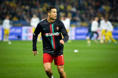 Kyiv, Ukrayna - 14 Ekim 2019: Uefa Euro 2020 ön eleme maçında Ukrayna milli takımı Ukrayna ile Ukrayna milli takımı arasında oynanan Cristiano Ronaldo