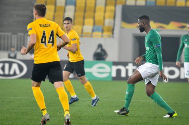 LVIV, UKRAINE - November 07, 2019: Football player during the UEFA Europa League match between Alexandria (Ukraine) vs AS Saint Etienne (France), Ukraine