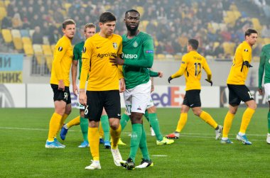 LVIV, UKRAINE - November 07, 2019: Jean-Eudes Aholou player during the UEFA Europa League match between Alexandria (Ukraine) vs AS Saint Etienne (France), Ukraine