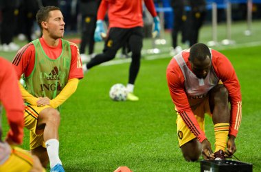 SAINT-PETERSBURG, RUSSIA - November 16, 2019: Eden Hazard and Belgium national football team training session during UEFA EURO 2020 qualifying match between Russia against Belgium, Russia