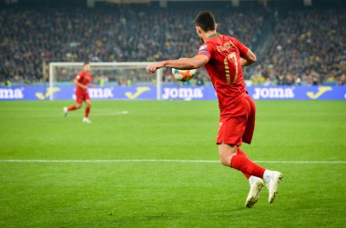 Kyiv, Ukrayna - 14 Ekim 2019: Uefa Euro 2020 ön eleme karşılaşmasında Goncalo Guedes oyuncusu Ukrayna milli takımı Ukrayna milli takımı Ukrayna ile karşılaşacak.