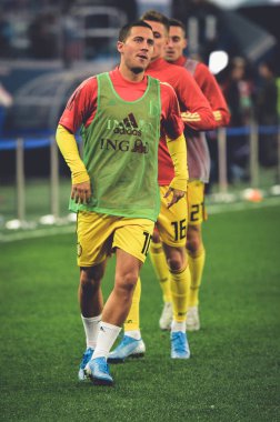 SAINT-PETERSBURG, RUSSIA - November 16, 2019: Eden Hazard and Belgium national football team training session during UEFA EURO 2020 qualifying match between Russia against Belgium, Russia
