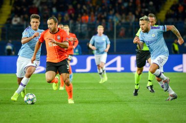 KHARKIV, UKRAINE - September 18, 2019: Nicolas Otamendi and Rodri during the UEFA Champions League match between Shakhtar Donetsk vs Manchester City (England), Ukraine