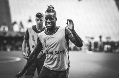 İstanbul, Türkiye - 14 Ağustos 2019: Michy Batshuayi ve Uefa Süper Kupası Finalleri öncesinde Vodafone Arena, Türkiye 'deki Vodafone Park' ta Liverpool ve Chelsea arasında oynanan antrenman oturumu