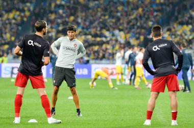 Kyiv, Ukrayna - 14 Ekim 2019: Uefa Euro 2020 ön eleme maçında Portekiz, Ukrayna ile Ukrayna arasında oynanan karşılaşmada Portekiz milli futbol takımı antrenmanı