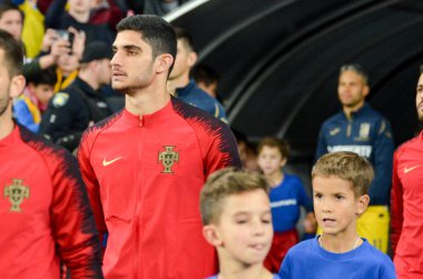 Kyiv, Ukrayna - 14 Ekim 2019: Uefa Euro 2020 ön eleme karşılaşmasında Goncalo Guedes oyuncusu Ukrayna milli takımı Ukrayna milli takımı Ukrayna ile karşılaşacak.