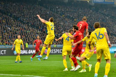 Kyiv, Ukrayna - 14 Ekim 2019: Uefa Euro 2020 ön eleme maçında Ukrayna milli takımı Ukrayna milli takımı Ukrayna ile oynamıştır.