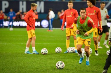 SAINT-PETERSBURG, RUSSIA - November 16, 2019: Eden Hazard and Belgium national football team training session during UEFA EURO 2020 qualifying match between Russia against Belgium, Russia