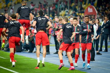 Kyiv, Ukrayna - 14 Ekim 2019: Uefa Euro 2020 ön eleme karşılaşması sırasında Portekiz milli takımı Ukrayna ile Portekiz milli takımı Ukrayna karşılaşması