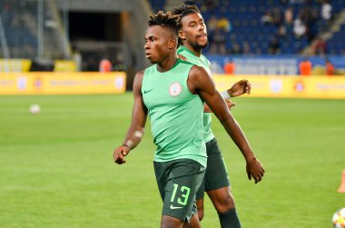 DNIPRO, UKRAINE - September 10, 2019: Samuel Chukwueze player during the friendly match between national team Ukraine against Nigeria national team, Ukraine