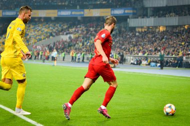 Kyiv, Ukrayna - 14 Ekim 2019: Uefa Euro 2020 ön eleme karşılaşmasında Ukrayna milli takımı Ukrayna ile Ukrayna milli takımı arasında oynanan karşılaşmada Bernardo Silva
