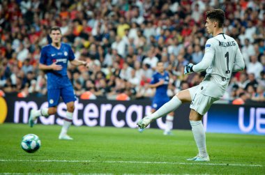 Istanbul, Turkey - August 14, 2019: Kepa Arrizabalaga player during the UEFA Super Cup Finals match between Liverpool and Chelsea at Vodafone Park in Vodafone Arena, Turkey