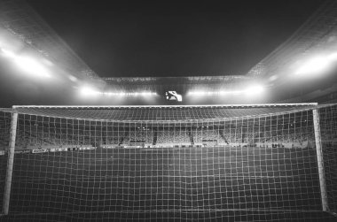 Lviv, Ukrayna - 28 Kasım 2019: Uefa Avrupa Ligi maçı sırasında stadyumun genel manzarası ve kapının arkasındaki stadyum manzarası, Ukrayna