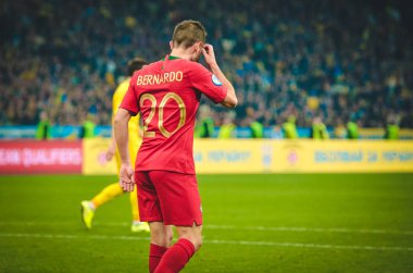 Kyiv, Ukrayna - 14 Ekim 2019: Uefa Euro 2020 ön eleme karşılaşmasında Ukrayna milli takımı Ukrayna ile Ukrayna milli takımı arasında oynanan karşılaşmada Bernardo Silva