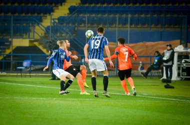 KHARKIV, UKRAINE - December 11, 2019: Berat Djimsiti player during the UEFA Champions League match between Shakhtar vs Atalanta Bergamasca Calcio BC (Italy), Ukraine