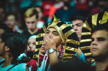 Istanbul, Turkey - August 14, 2019: Liverpool Football fans and spectators during the UEFA Super Cup Finals match between Liverpool and Chelsea at Vodafone Park in Vodafon Arena, Turkey