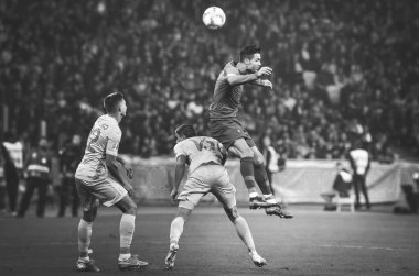 Kyiv, Ukrayna - 14 Ekim 2019: Uefa Euro 2020 ön eleme maçında Ukrayna milli takımı Ukrayna ile Ukrayna milli takımı arasında oynanan Cristiano Ronaldo