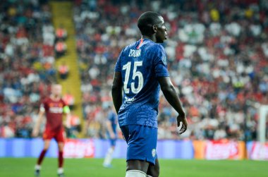 Istanbul, Turkey - August 14, 2019: Kurt Zouma during the UEFA Super Cup Finals match between Liverpool and Chelsea at Vodafone Park in Vodafone Arena, Turkey