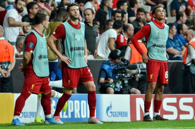 Istanbul, Turkey - August 14, 2019: Substitution players Liverpool during the UEFA Super Cup Finals match between Liverpool and Chelsea at Vodafone Park in Vodafone Arena, Turkey