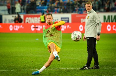 SAINT-PETERSBURG, RUSSIA - November 16, 2019: Eden Hazard and Belgium national football team training session during UEFA EURO 2020 qualifying match between Russia against Belgium, Russia