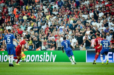 Istanbul, Turkey - August 14, 2019: N'Golo Kante during the UEFA Super Cup Finals match between Liverpool and Chelsea at Vodafone Park in Vodafone Arena, Turkey