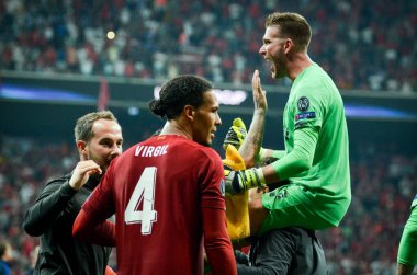 Istanbul, Turkey - August 14, 2019: Adrian celebrate victory during the UEFA Super Cup Finals match between Liverpool and Chelsea at Vodafone Park in Vodafone Arena, Turkey