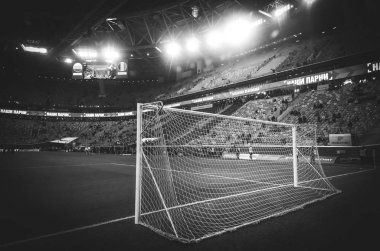SAINT-PETERSBURG, RUSSIA - November 16, 2019: General view of the Gazprom Arena stadium with inside view behind the gate during UEFA EURO 2020 qualifying match between Russia against Belgium, Russia