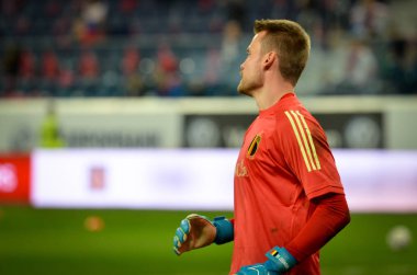 SAINT-PETERSBURG, RUSSIA - November 16, 2019: Simon Mignolet and Belgium national football team training session during UEFA EURO 2020 qualifying match between Russia against Belgium, Russia