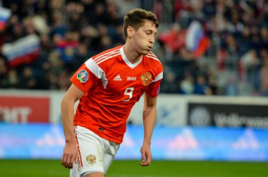 SAINT-PETERSBURG, RUSSIA - November 16, 2019: Daler Kuzyaev player during UEFA EURO 2020 qualifying match between national team Russia against Belgium national team, Russia