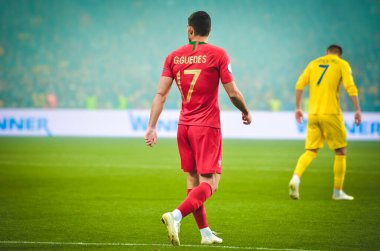 Kyiv, Ukrayna - 14 Ekim 2019: Uefa Euro 2020 ön eleme karşılaşmasında Goncalo Guedes oyuncusu Ukrayna milli takımı Ukrayna milli takımı Ukrayna ile karşılaşacak.