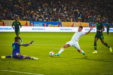 DNIPRO, UKRAINE - September 10, 2019: Junior Moraes player during the friendly match between national team Ukraine against Nigeria national team, Ukraine