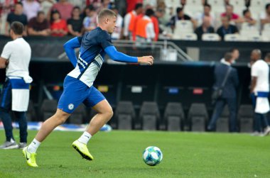 Istanbul, Turkey - August 14, 2019: Ross Barkley during the UEFA Super Cup Finals match between Liverpool and Chelsea in Vodafon Arena stadium, Turkey