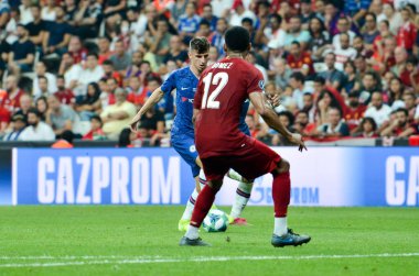 Istanbul, Turkey - August 14, 2019: Joe Gomez player during the UEFA Super Cup Finals match between Liverpool and Chelsea at Vodafone Park in Vodafone Arena, Turkey