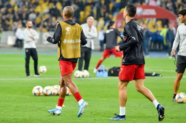 Kyiv, Ukrayna - 14 Ekim 2019: Uefa Euro 2020 ön eleme maçında Ukrayna milli takımı Ukrayna ile Ukrayna milli takımı arasında oynanan Cristiano Ronaldo