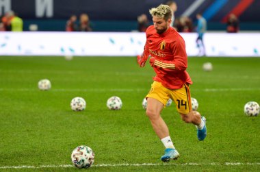 SAINT-PETERSBURG, RUSSIA - November 16, 2019: Dries Mertens and Belgium national football team training session during UEFA EURO 2020 qualifying match between Russia against Belgium, Russia