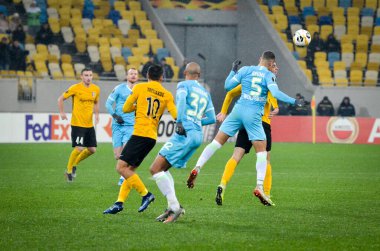 Lviv, Ukrayna - 28 Kasım 2019: Alexandria (Ukrayna) ile Wolfsburg (Almanya), Ukrayna arasındaki Uefa Avrupa Ligi karşılaşmasında Jeffrey Bruma oyuncusu