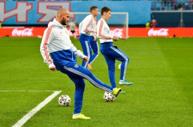 SAINT-PETERSBURG, RUSSIA - November 16, 2019: Russian national football team training  session before UEFA EURO 2020 qualifying match between national team Russia against Belgium, Russia