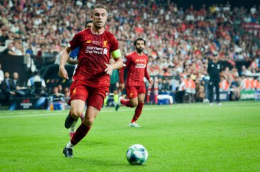 Istanbul, Turkey - August 14, 2019: Jordan Henderson player during the UEFA Super Cup Finals match between Liverpool and Chelsea at Vodafone Park in Vodafone Arena, Turkey