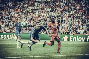 Istanbul, Turkey - August 14, 2019:   Andreas Christensen and Sadio Mane during the UEFA Super Cup Finals match between Liverpool and Chelsea at Vodafone Park in Vodafone Arena, Turkey