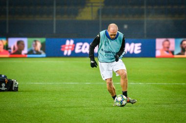 KHARKIV, UKRAINE - December 11, 2019: Andrea Masiello players during the UEFA Champions League match between Shakhtar vs Atalanta Bergamasca Calcio BC (Italy), Ukraine