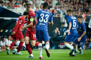 Istanbul, Turkey - August 14, 2019: Emerson player during the UEFA Super Cup Finals match between Liverpool and Chelsea at Vodafone Park in Vodafone Arena, Turkey