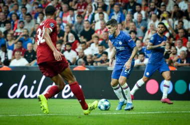 Istanbul, Turkey - August 14, 2019: Christian Pulisic during the UEFA Super Cup Finals match between Liverpool and Chelsea at Vodafone Park in Vodafone Arena, Turkey