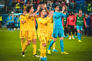 SAINT-PETERSBURG, RUSSIA - November 16, 2019: Belgian national football team thanks fans for their support after UEFA EURO 2020 qualifying match between Russia against Belgium, Russia