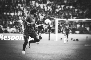 Istanbul, Turkey - August 14, 2019: Mohamed Salah player during the UEFA Super Cup Finals match between Liverpool and Chelsea at Vodafone Park in Vodafone Arena, Turkey